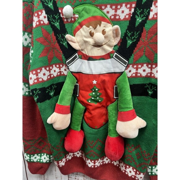 Party Sweater Dec 25th Christmas Fireplace Detachable Stocking Pullover Mens L - Picture 5 of 8